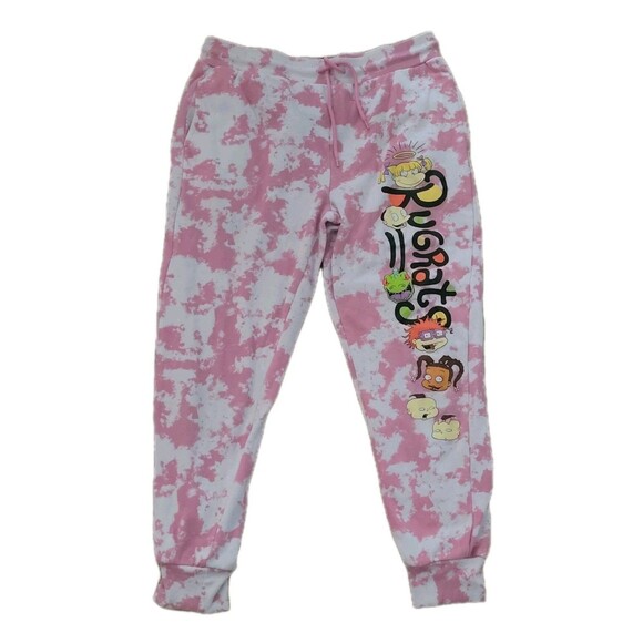 Rugrats Sweatpants Womens L Pink White Nickelodeon Tie-Dye Joggers - Picture 1 of 11